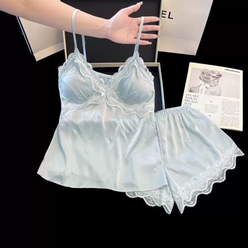 Ivory Muse Lounge Set I Premium Satin Sleepwear (Baby Blue)