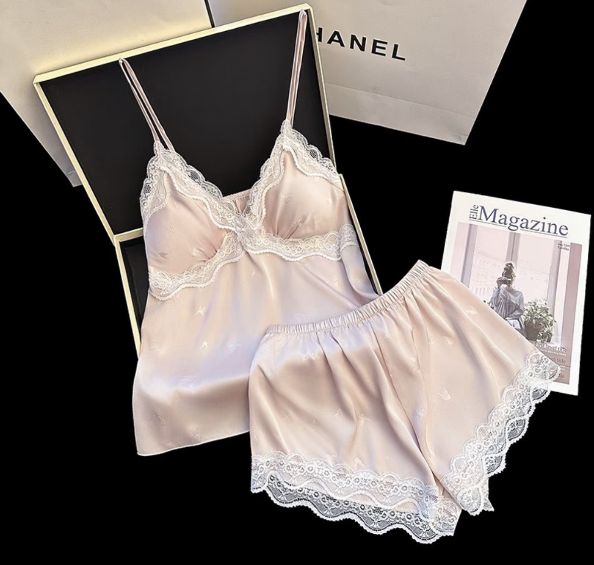 Ivory Muse Lounge Set I Premium Satin Sleepwear (Pastel Pink)