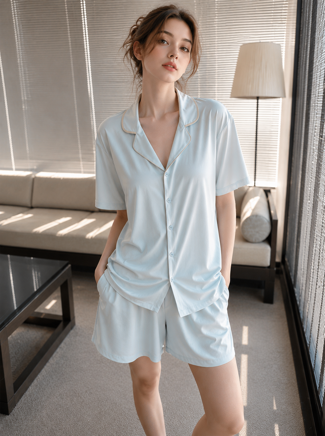 Ultra Soft Cooling Lounge Set- Baby Blue